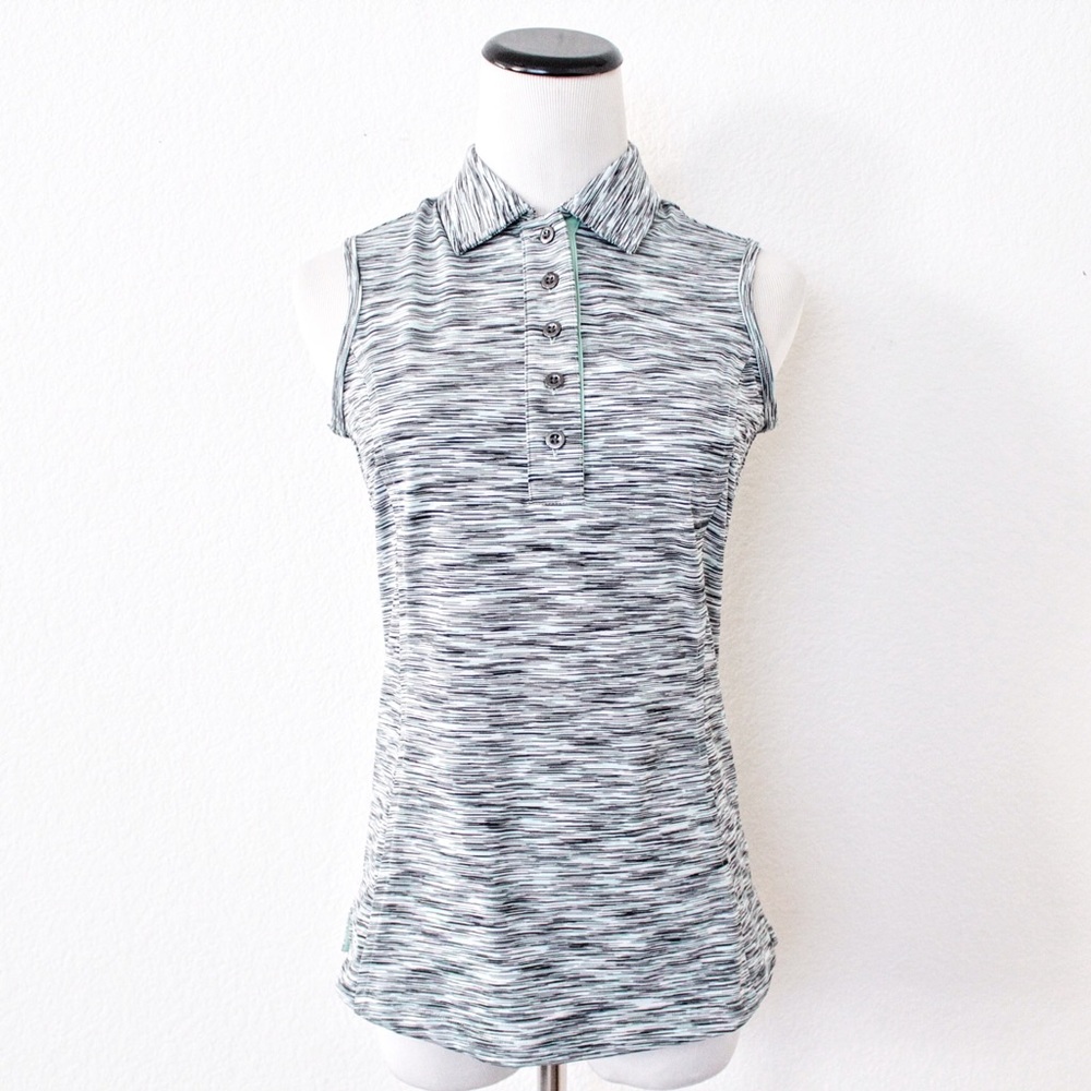 Chase 54 Blue Printed Sleeveless Polo Top
